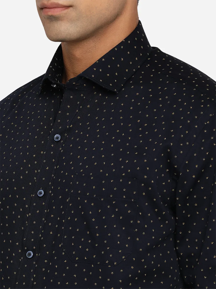 Navy Blue Printed Slim Fit Formal Shirt | Greenfibre