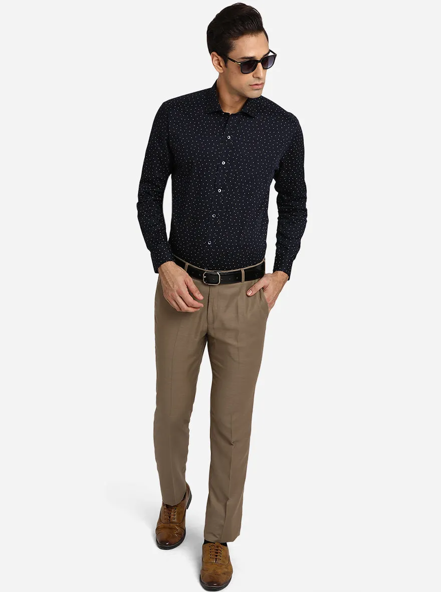 Navy Blue Printed Slim Fit Formal Shirt | Greenfibre