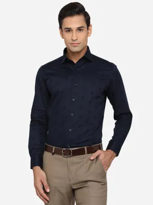 Navy Blue Printed Slim Fit Party Wear Shirt | JB Studio