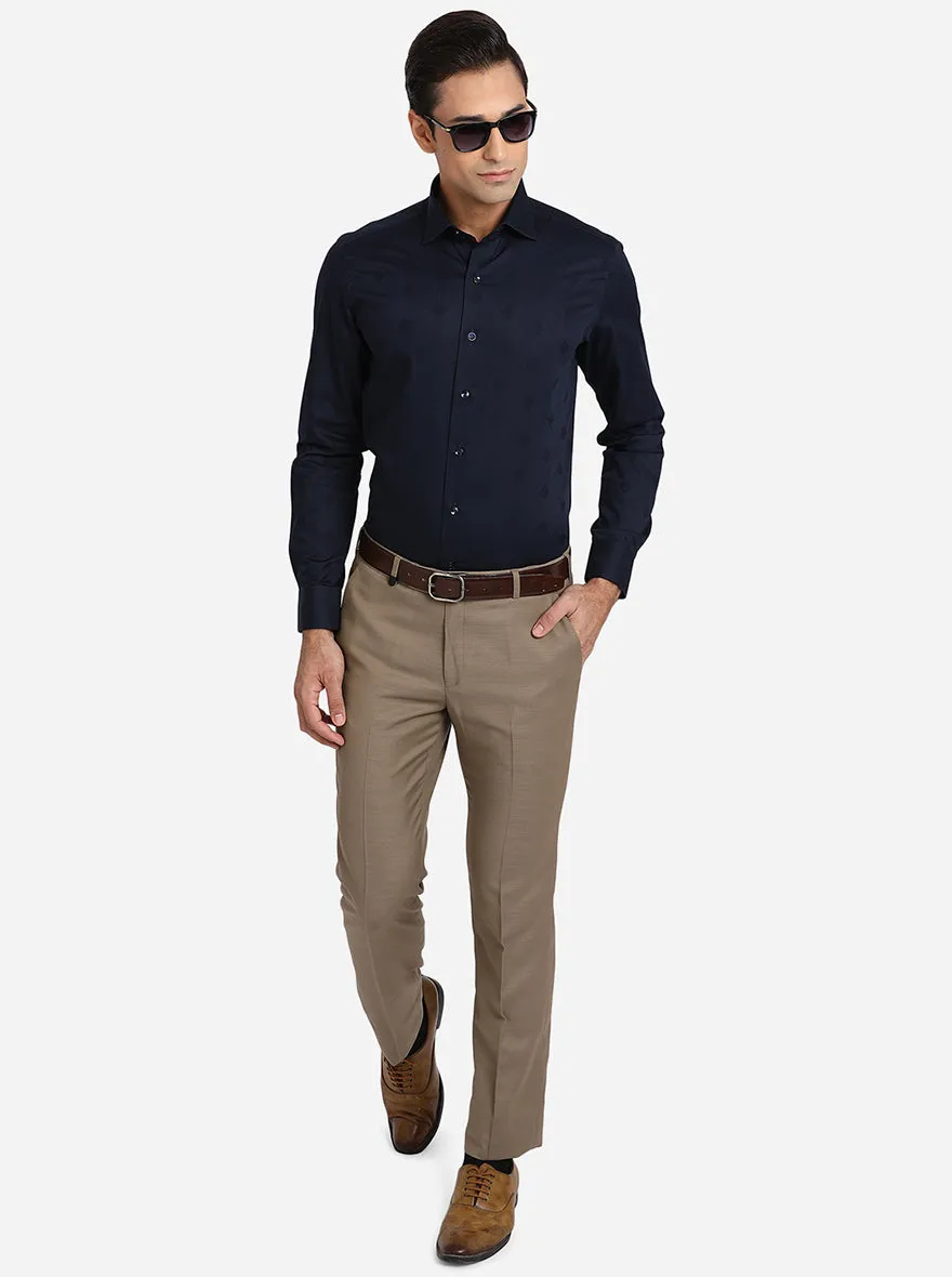 Navy Blue Printed Slim Fit Party Wear Shirt | JB Studio