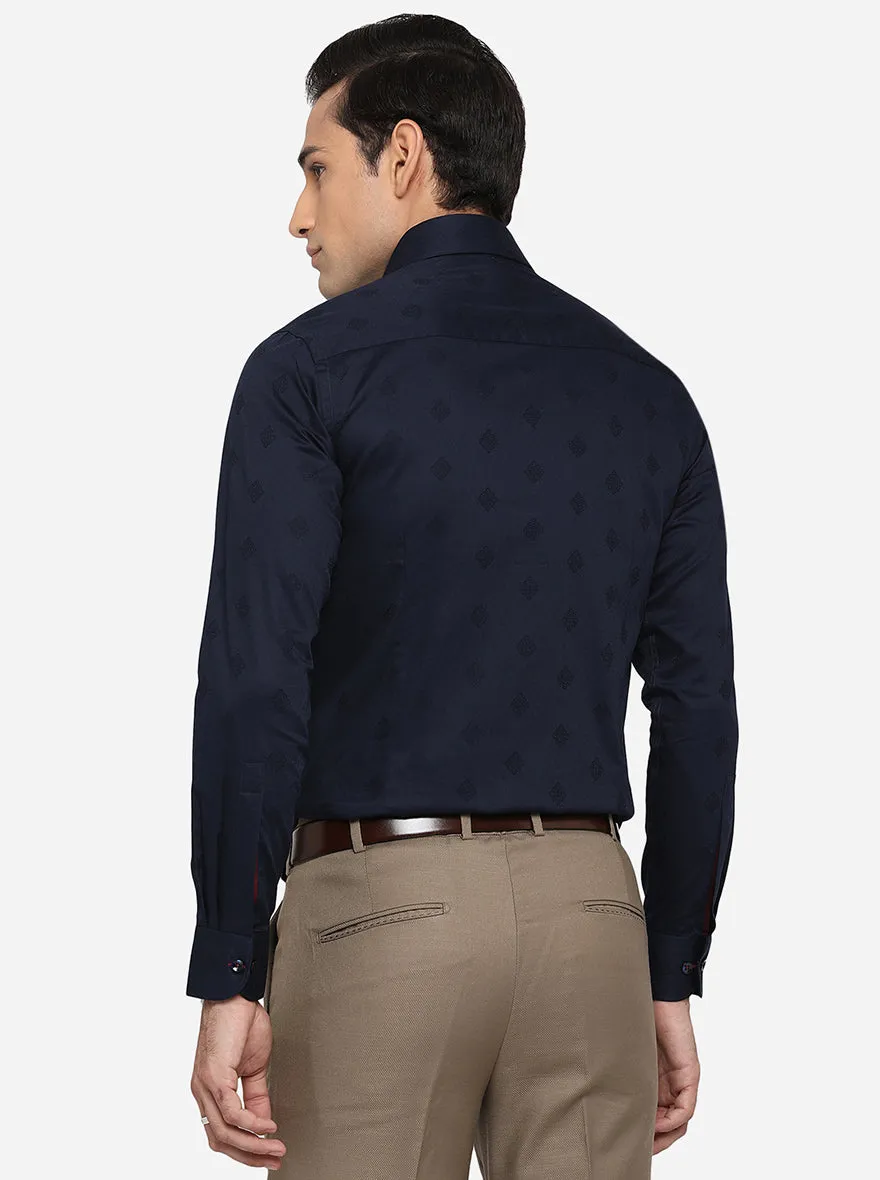 Navy Blue Printed Slim Fit Party Wear Shirt | JB Studio