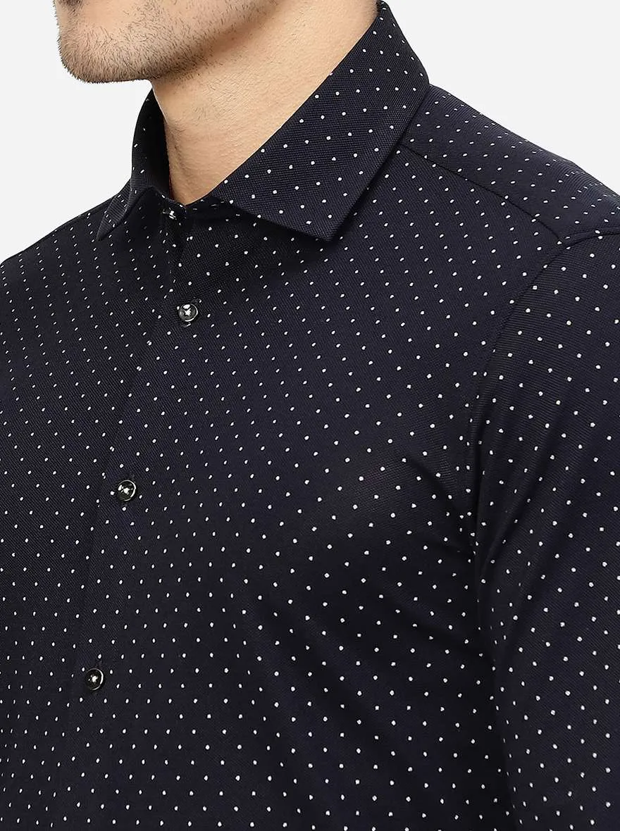 Navy Blue Solid Slim Fit Party Wear Shirt | JB Studio