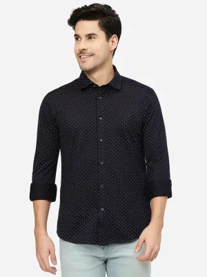 Navy Blue Solid Slim Fit Party Wear Shirt | JB Studio