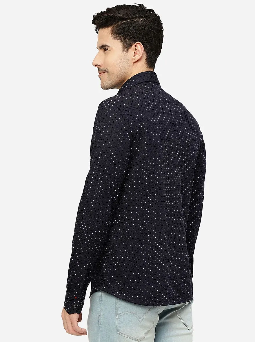 Navy Blue Solid Slim Fit Party Wear Shirt | JB Studio