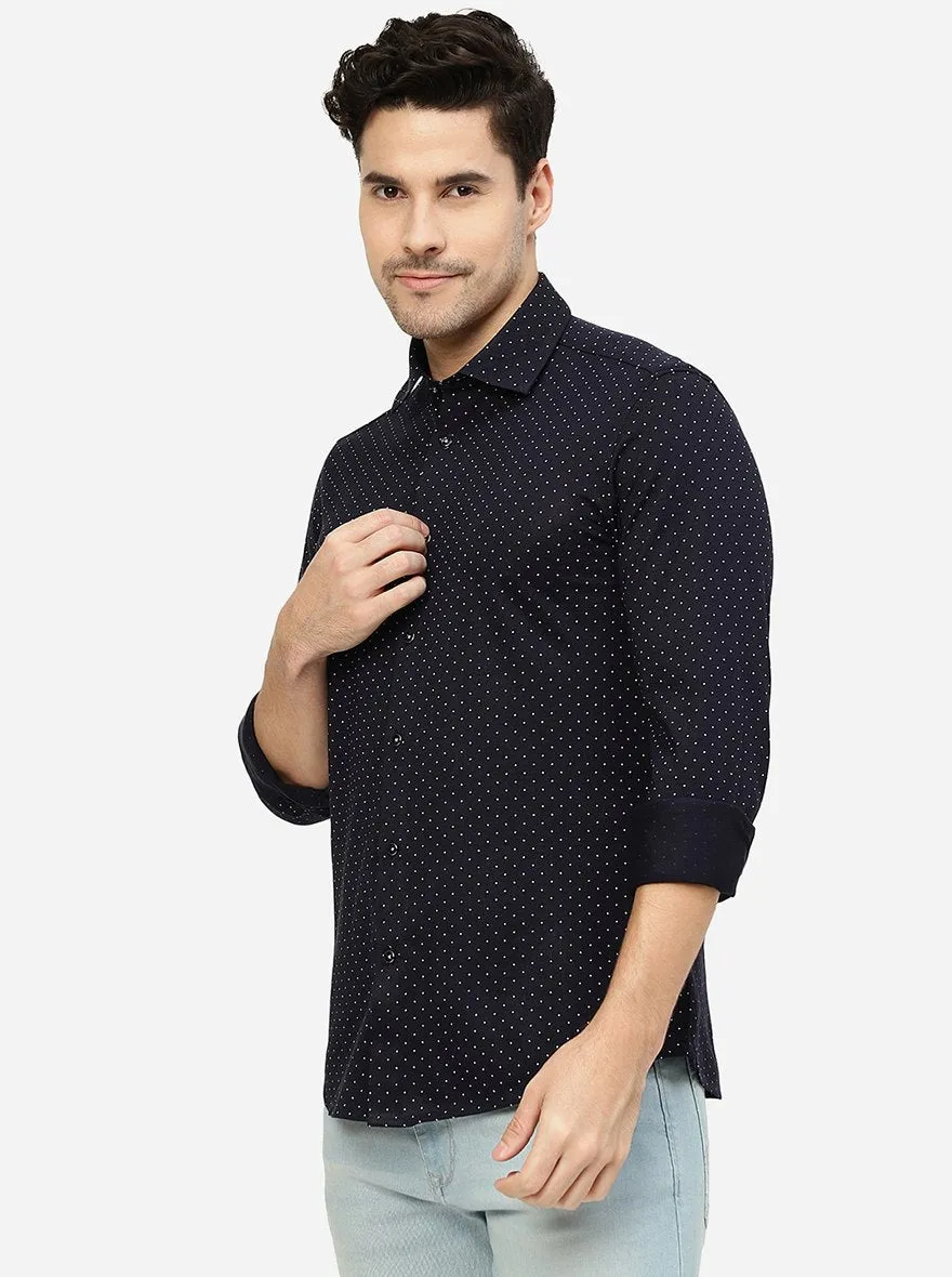 Navy Blue Solid Slim Fit Party Wear Shirt | JB Studio