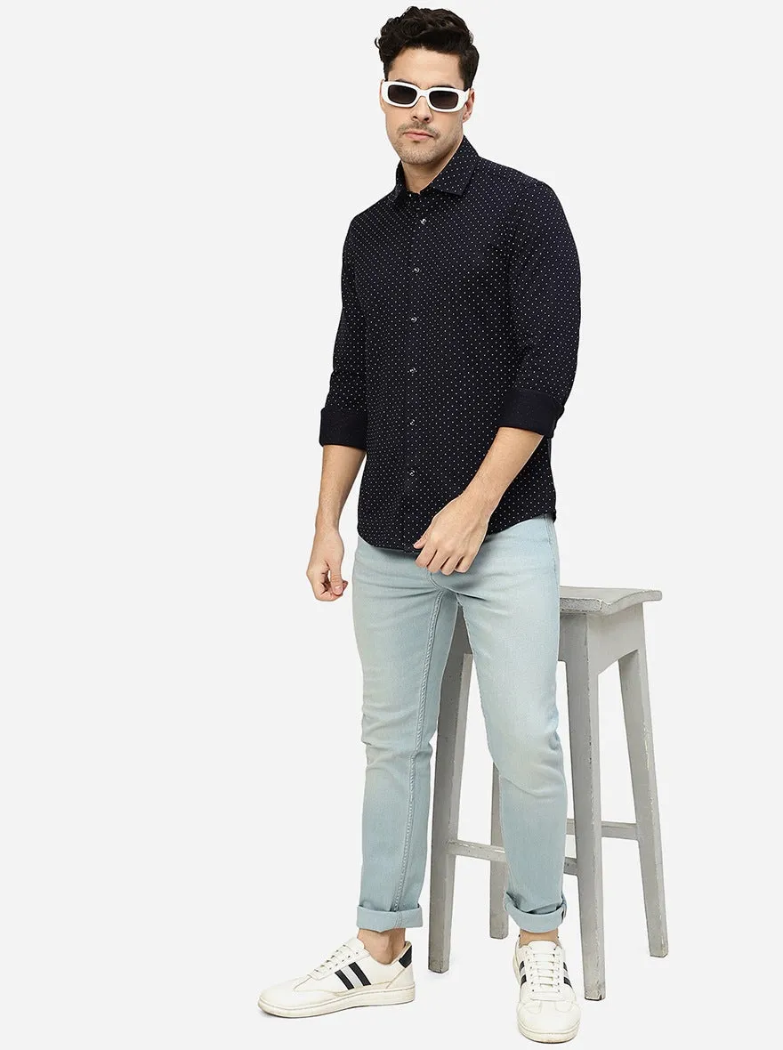 Navy Blue Solid Slim Fit Party Wear Shirt | JB Studio