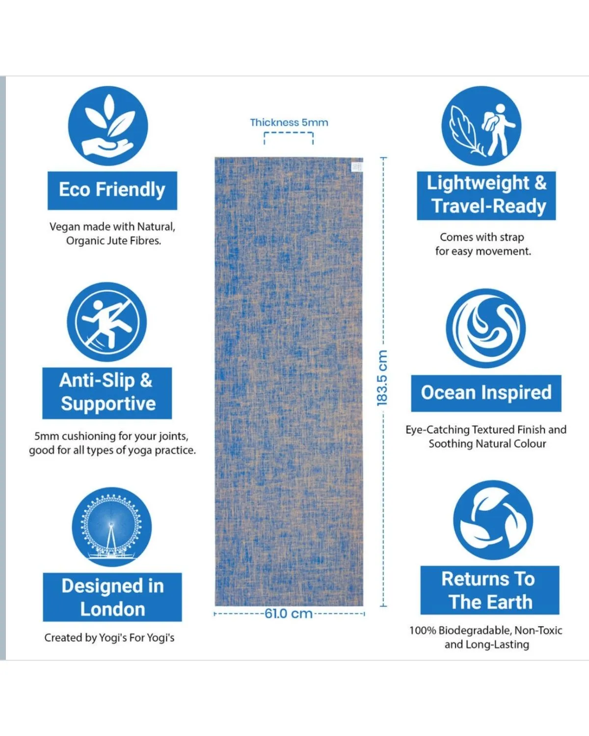 Navy Jute Vegan Yoga Mat