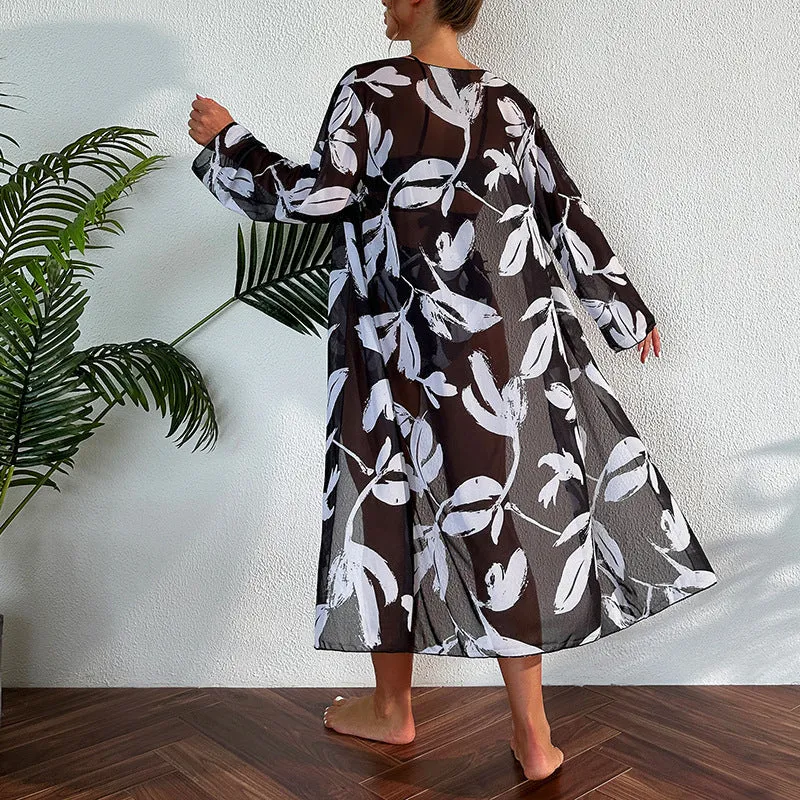 New Bikini Three-piece Women's Swimsuit Black And White Printed Swimming trendy