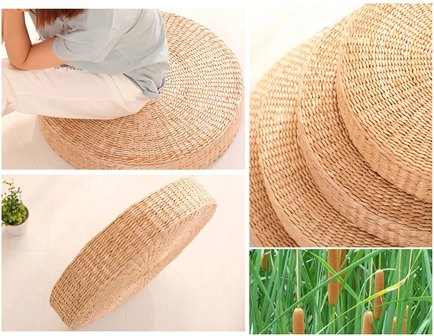 New Comfortable Round Hand-Woven Floor Cushion - Natural Straw Pouf Tatami Cushion - Round Tatami Seat Cushion, for Meditation for Zen, winner can buy 2nd one at winning bid!