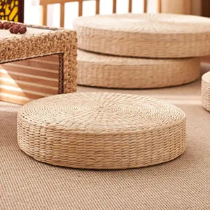 New Comfortable Round Hand-Woven Floor Cushion - Natural Straw Pouf Tatami Cushion - Round Tatami Seat Cushion, for Meditation for Zen, winner can buy 2nd one at winning bid!