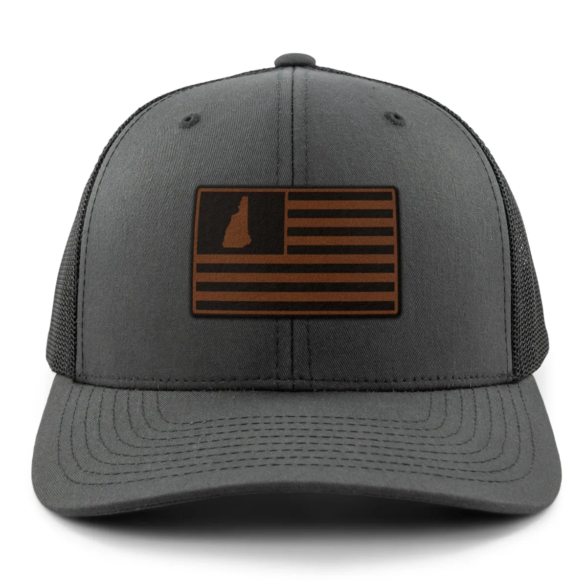 New Hampshire Striped Leather Patch Classic Snapback Trucker