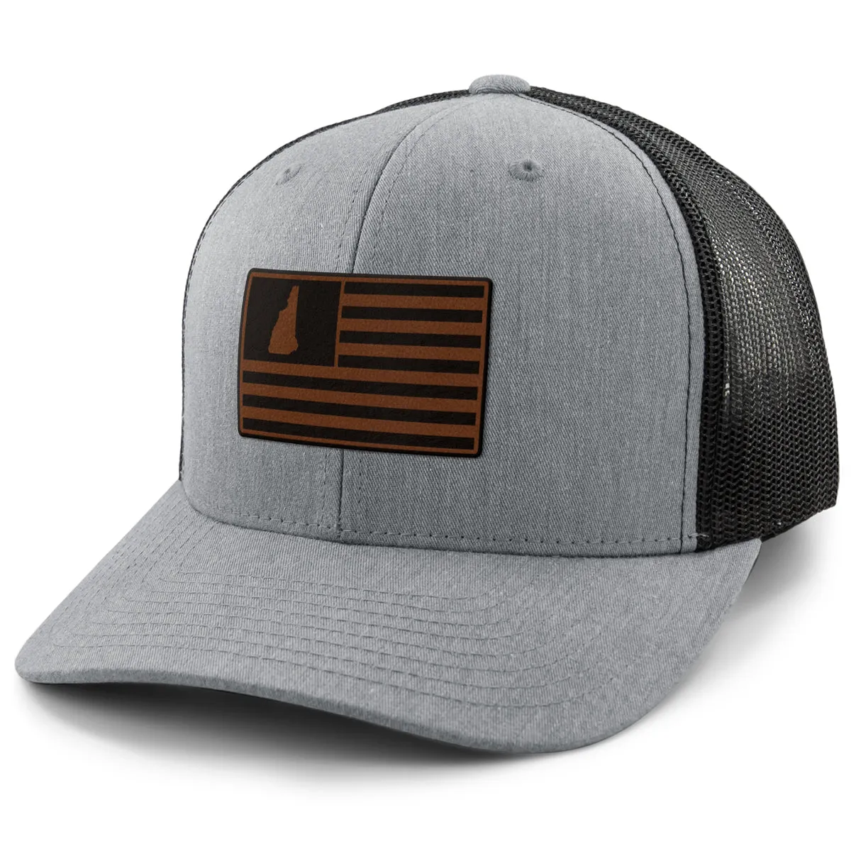 New Hampshire Striped Leather Patch Classic Snapback Trucker