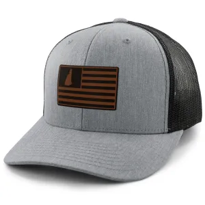 New Hampshire Striped Leather Patch Classic Snapback Trucker