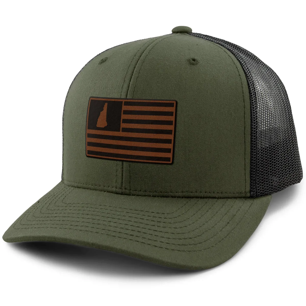 New Hampshire Striped Leather Patch Classic Snapback Trucker