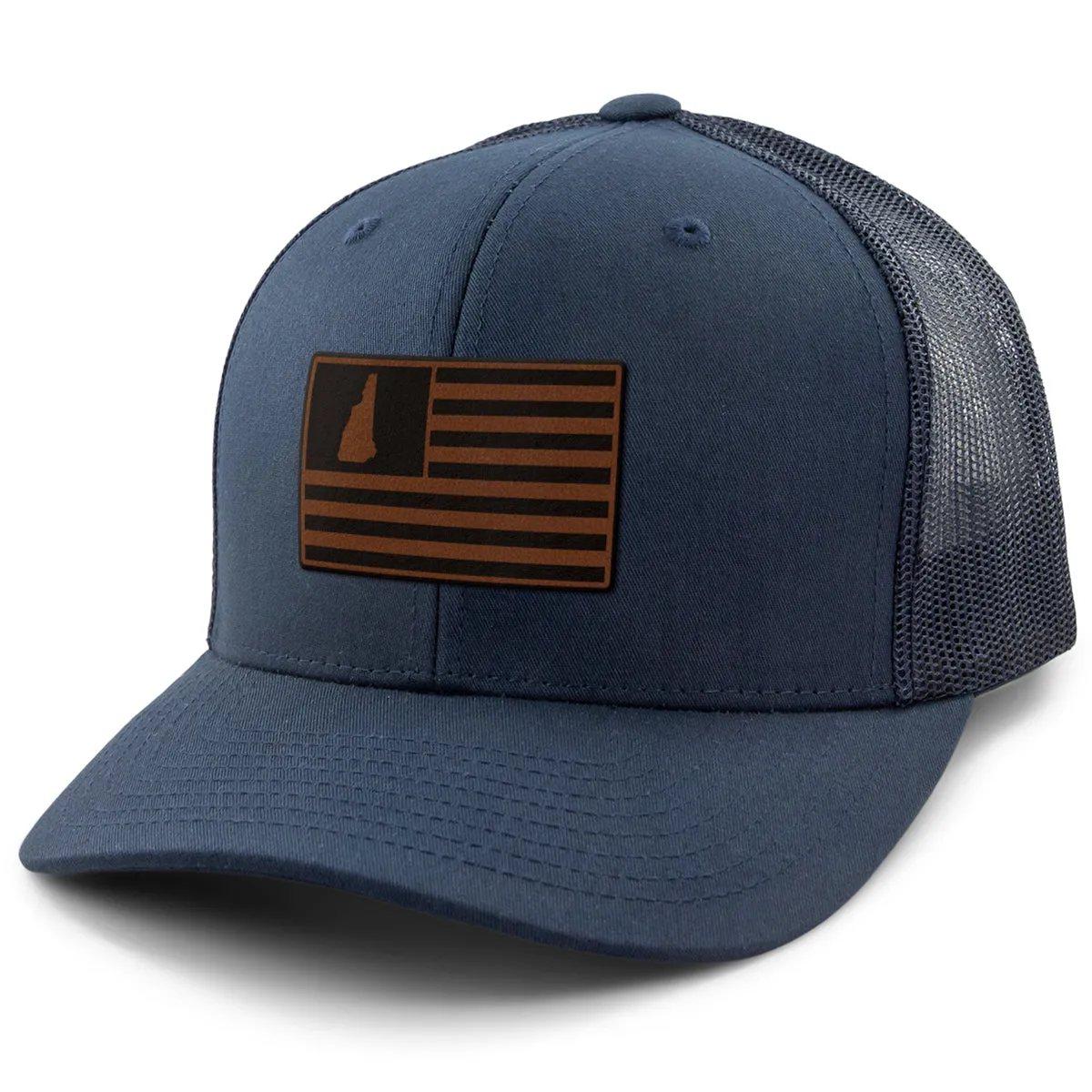 New Hampshire Striped Leather Patch Classic Snapback Trucker
