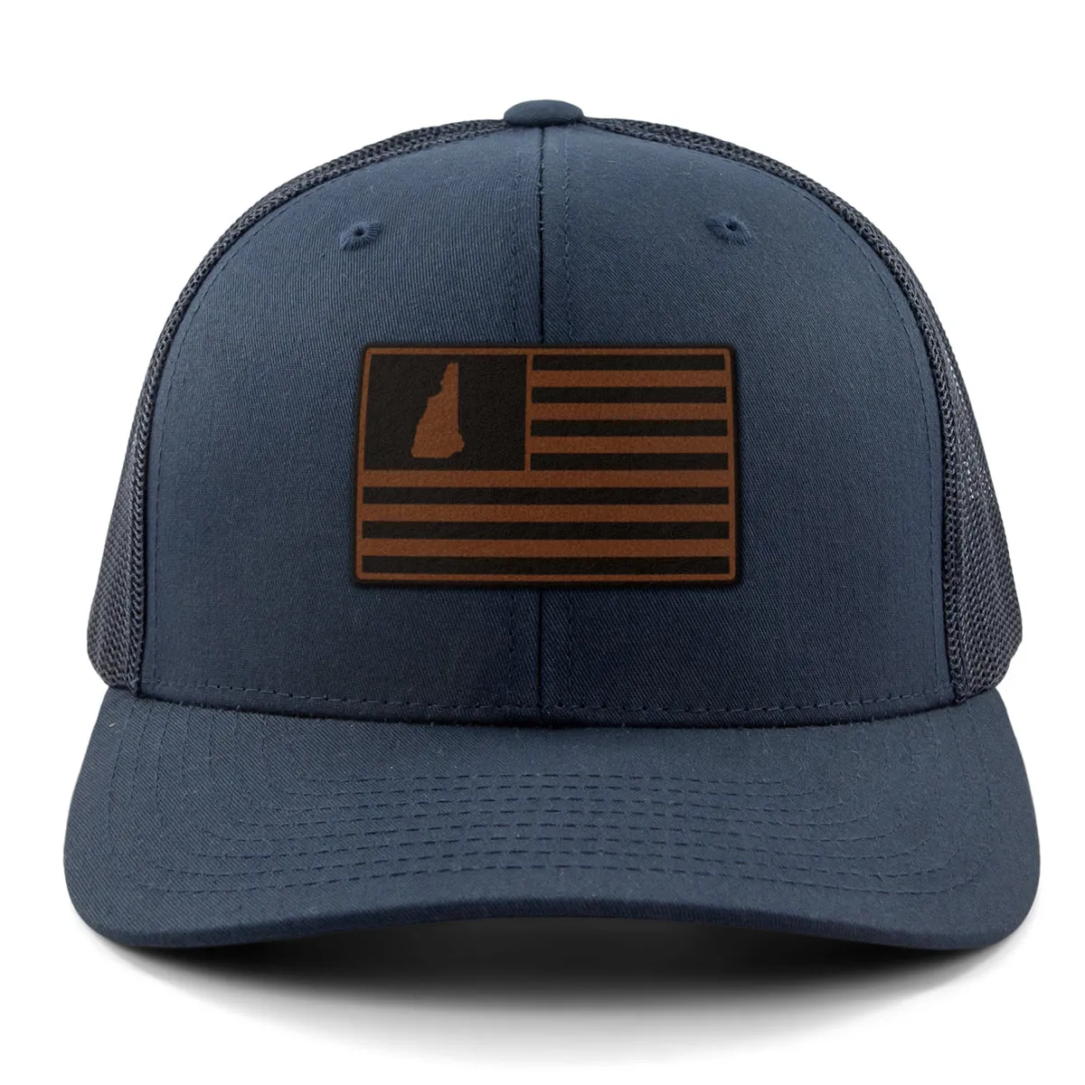 New Hampshire Striped Leather Patch Classic Snapback Trucker