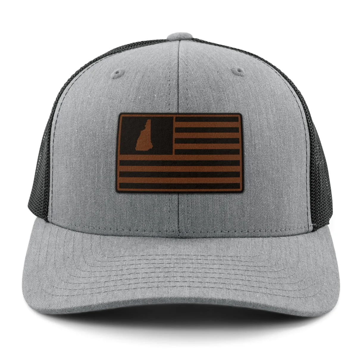 New Hampshire Striped Leather Patch Classic Snapback Trucker