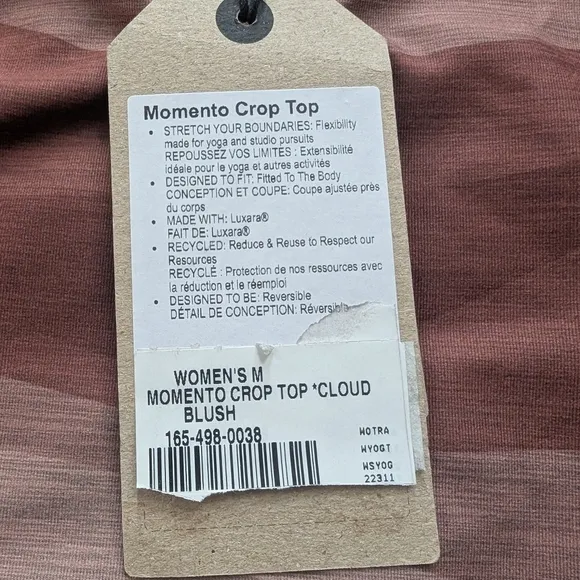 New PrAna Momento Crop Top Athleisure Workout Yoga Bra Reversible Medium