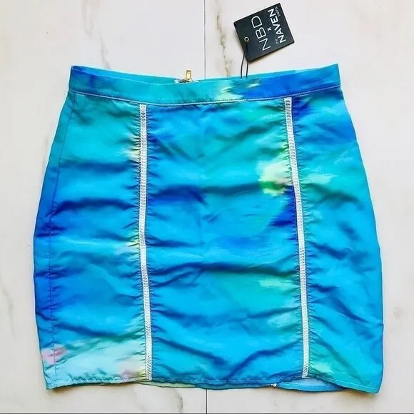 New REVOLVE NBD x Naven Twins Blue Green Tyedye Mini Skirt
