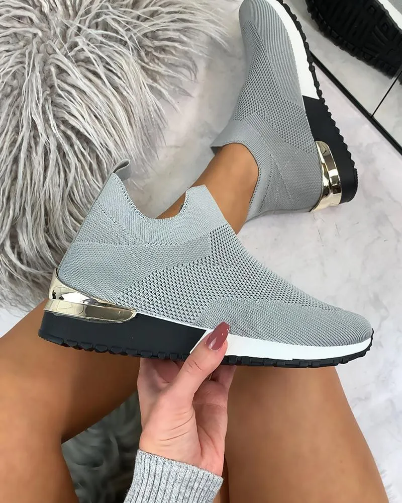 New Style Flying Knit Socks Shoes Stretch Cloth 43 Size Women's Shoes
