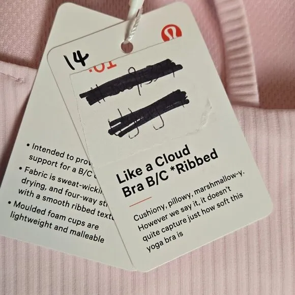 NWT Like a Cloud Ribbed Bra *Light Support, B/C Cup - 6 Meadowsweet Pink