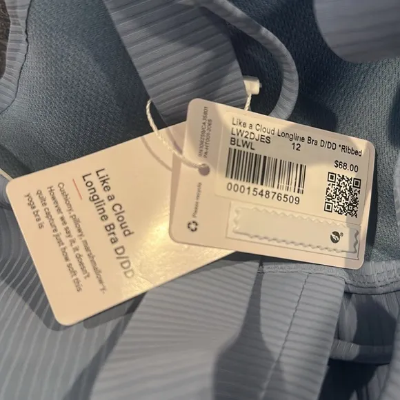 NWT Lululemon Like a Cloud Ribbed Longline Bra *Light Support, D/DD Cup size 12