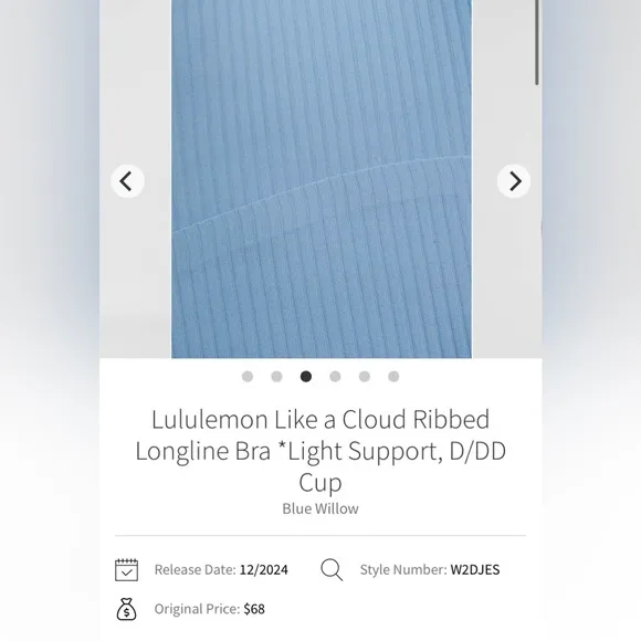 NWT Lululemon Like a Cloud Ribbed Longline Bra *Light Support, D/DD Cup size 12