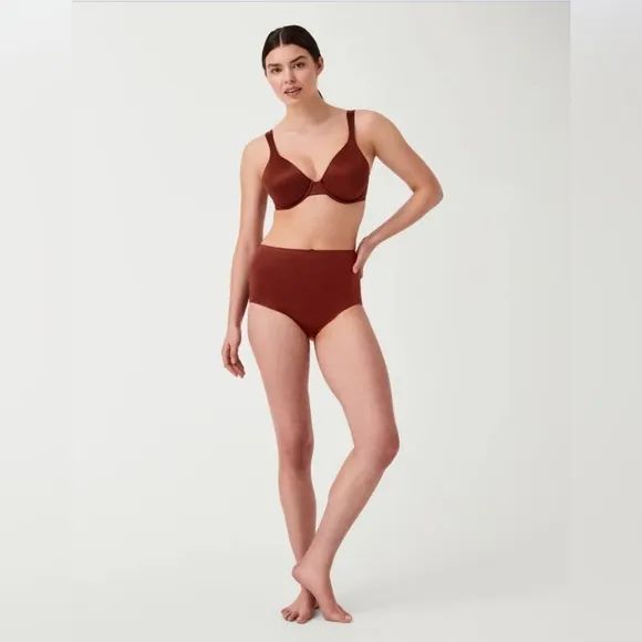 NWT SPANX Satin Unlined Full Coverage Bra in Burnt Rust