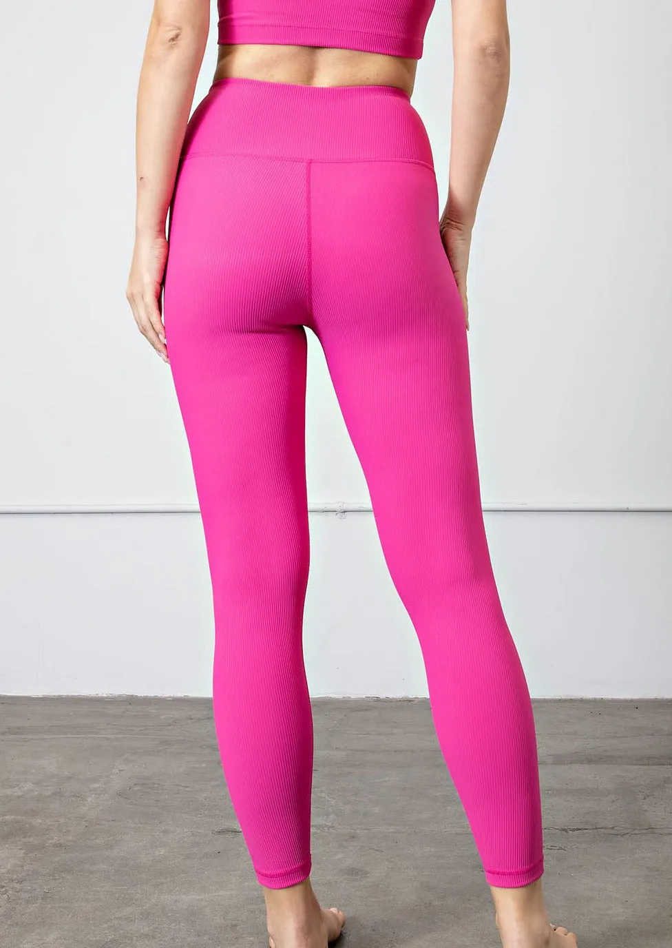 Nylon Rib Long Yoga Pant With Key Pocket