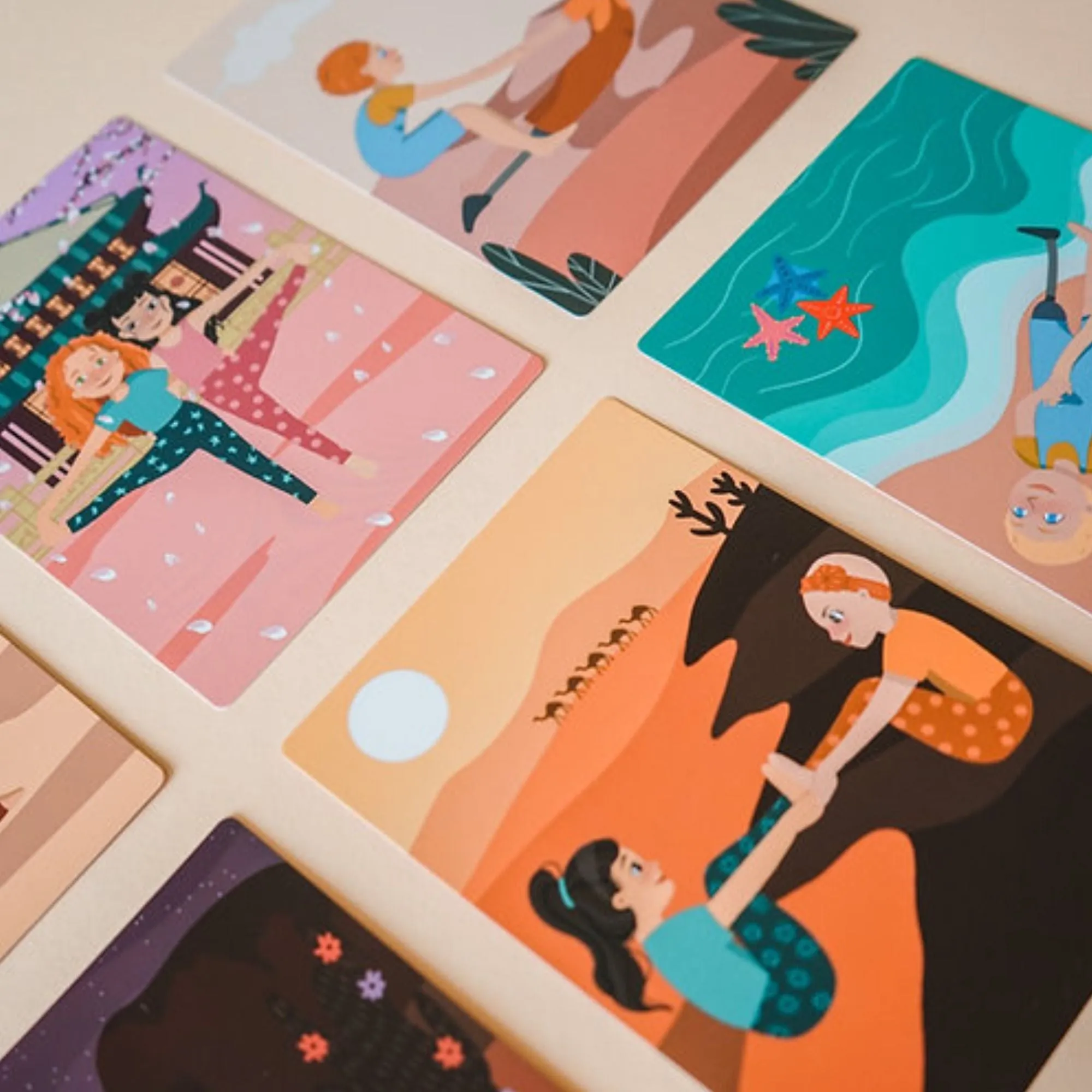 Partner Yoga Karten Illustriert für Kinder