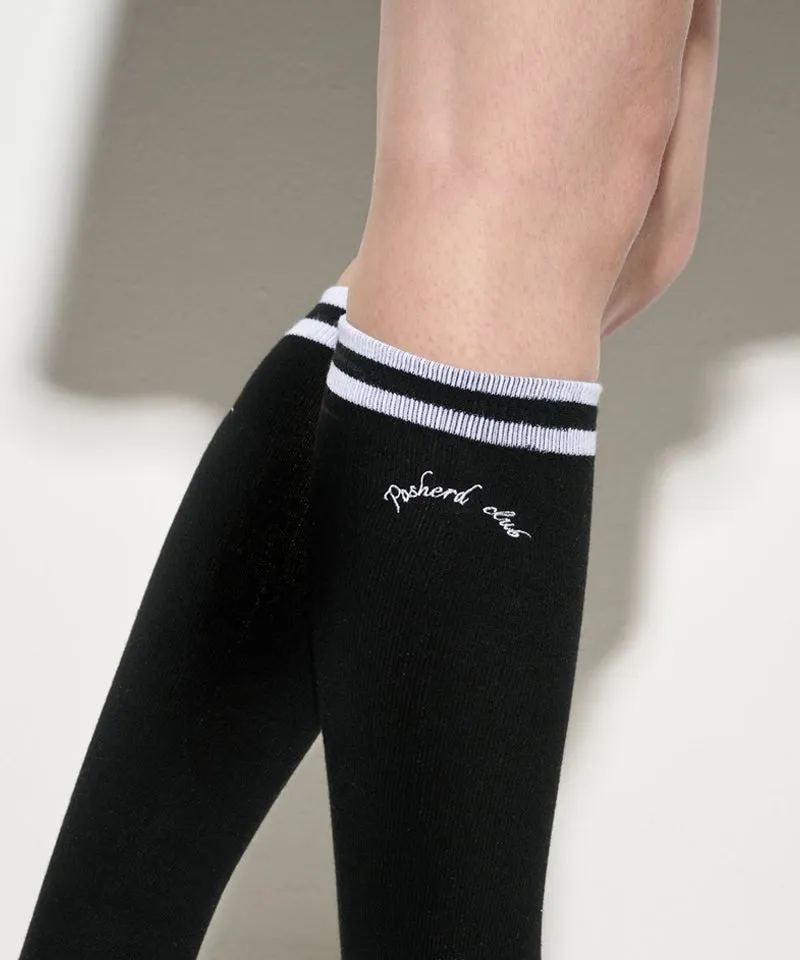 POSHERD Stripe Non-Slip Cushion Knee Socks  - Black