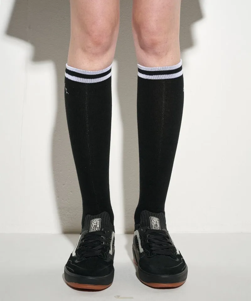 POSHERD Stripe Non-Slip Cushion Knee Socks  - Black