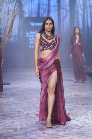 Pre Draped Saree with Embrioderd Blouse Set