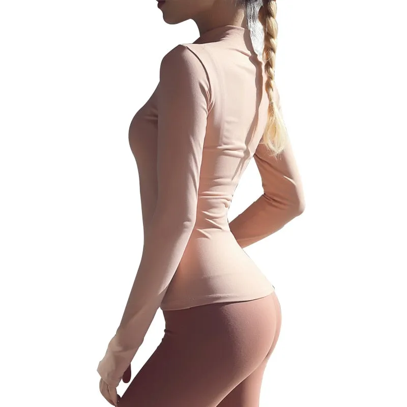 Quick Dry Breathable Yoga Workout Zip Top With Thumb Hole Sleeves - Made To Order Clothing
