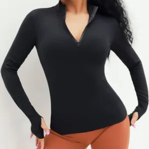 Quick Dry Breathable Yoga Workout Zip Top With Thumb Hole Sleeves - Made To Order Clothing