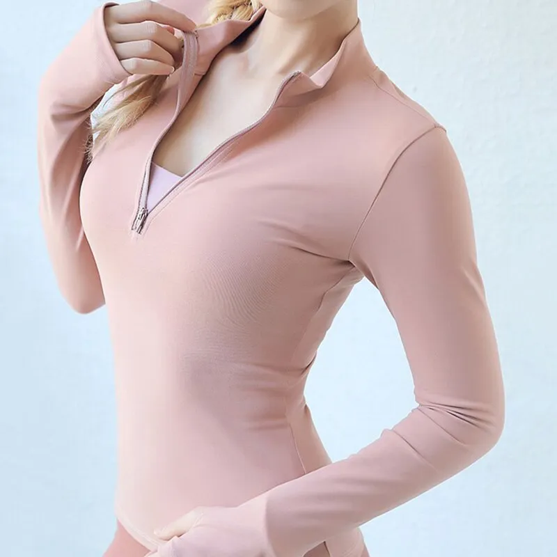 Quick Dry Breathable Yoga Workout Zip Top With Thumb Hole Sleeves - Made To Order Clothing