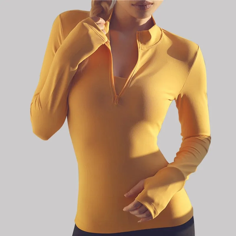Quick Dry Breathable Yoga Workout Zip Top With Thumb Hole Sleeves - Made To Order Clothing