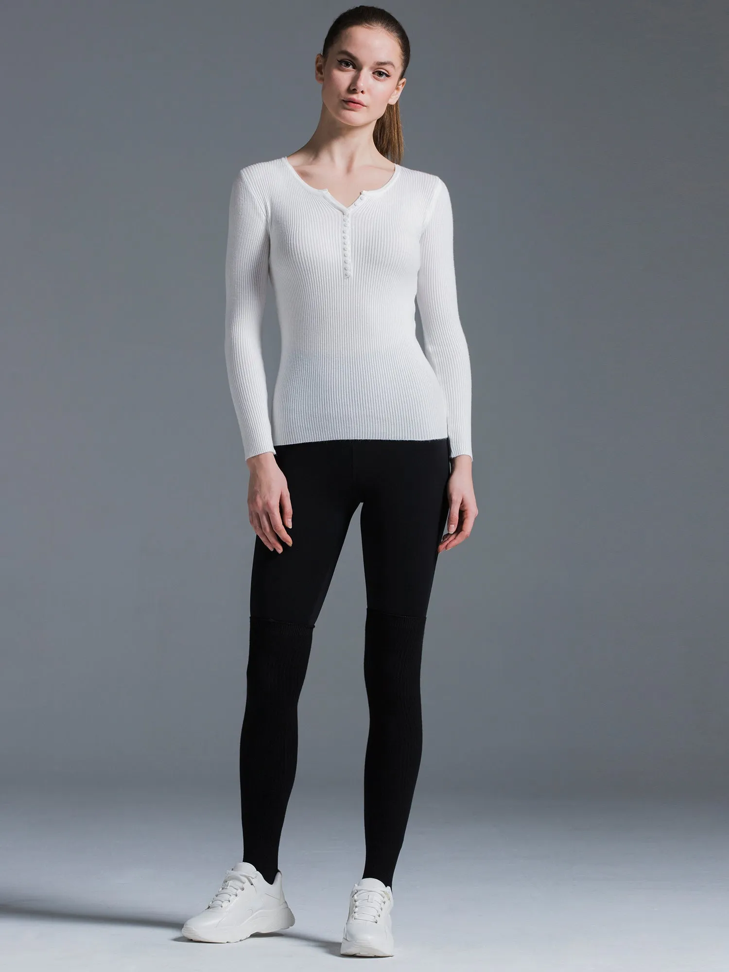 RIBBED HENLEY TEE, WHITE
