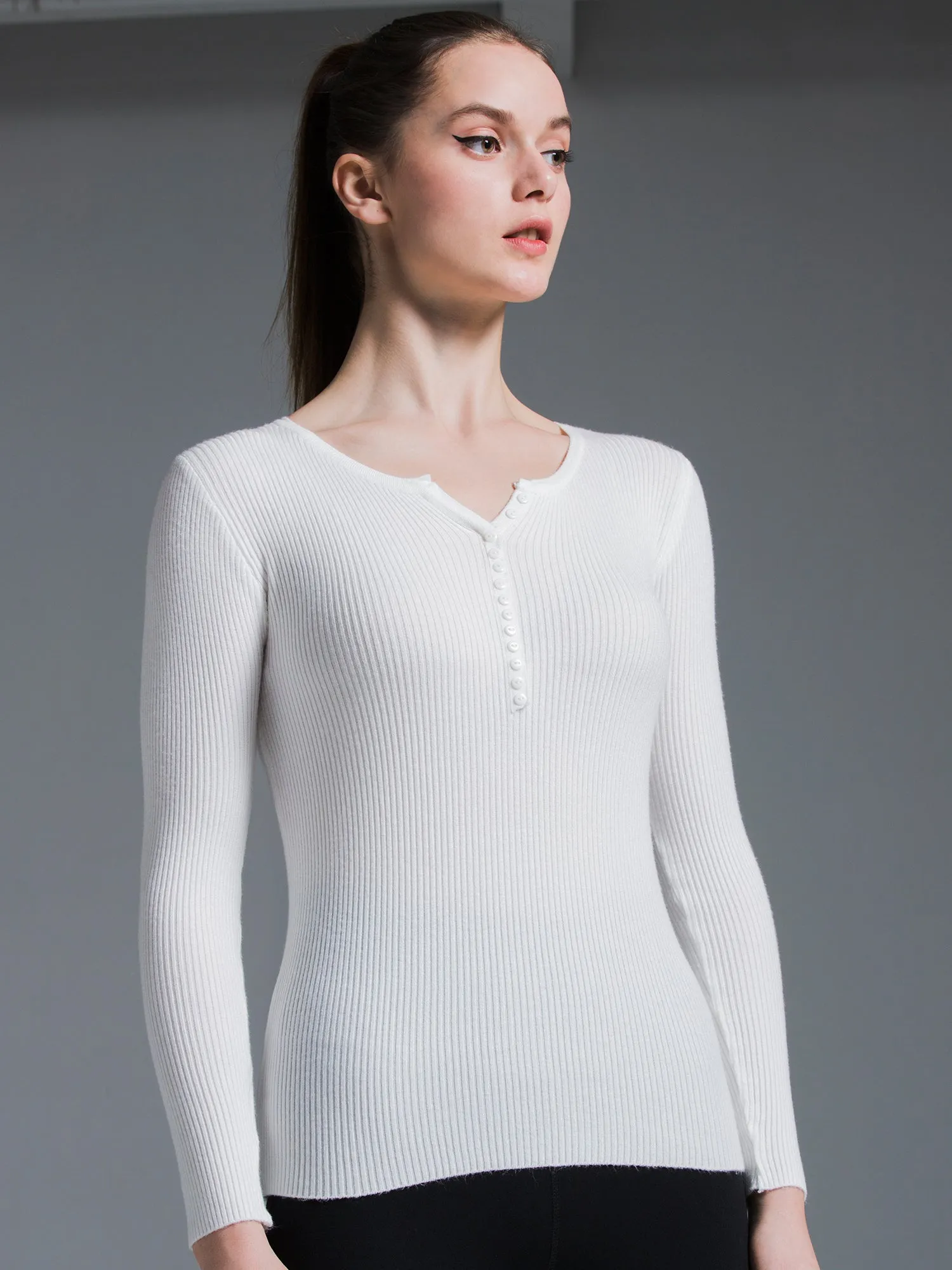 RIBBED HENLEY TEE, WHITE