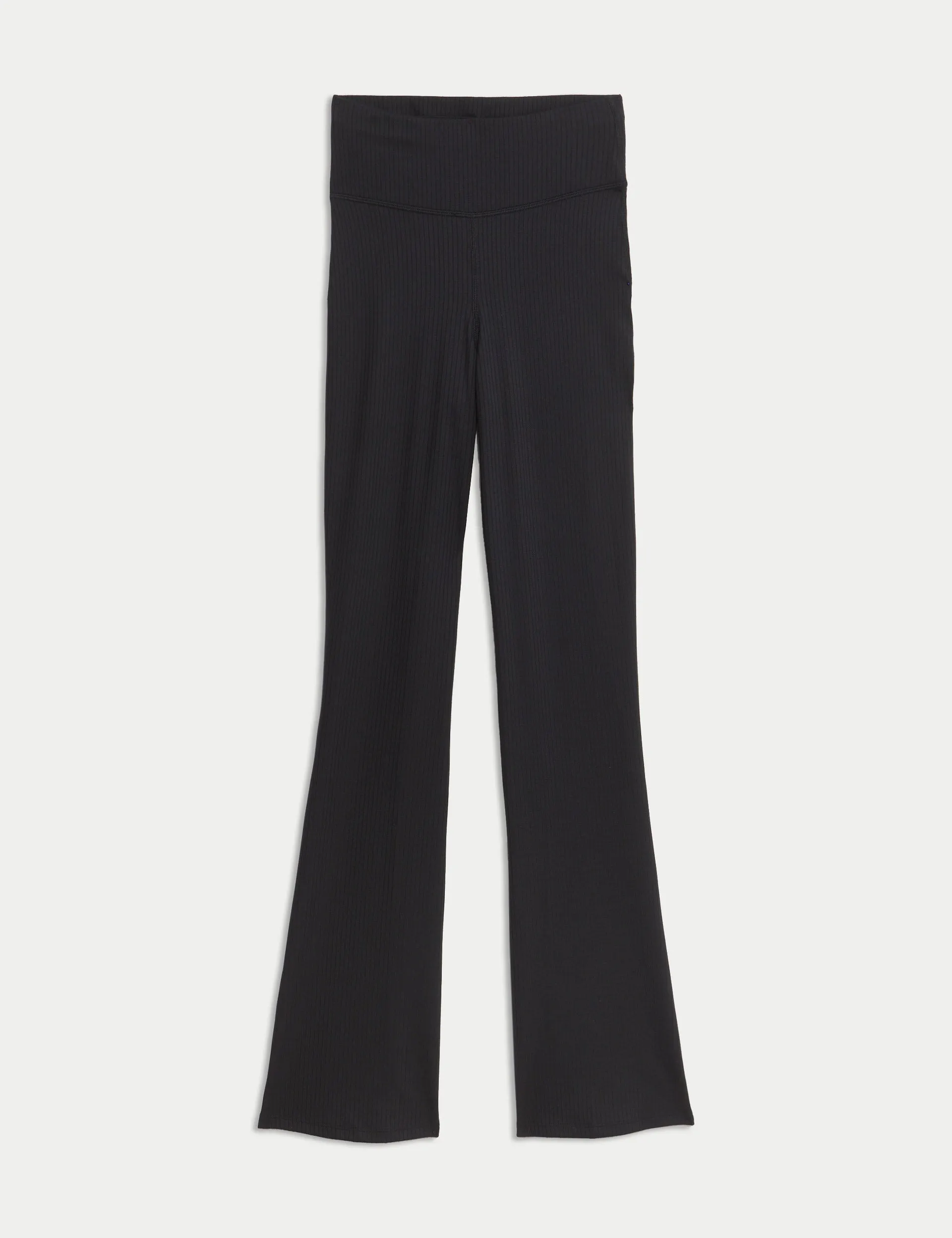 Ribbed High Waisted Flared Yoga Leggings - Black