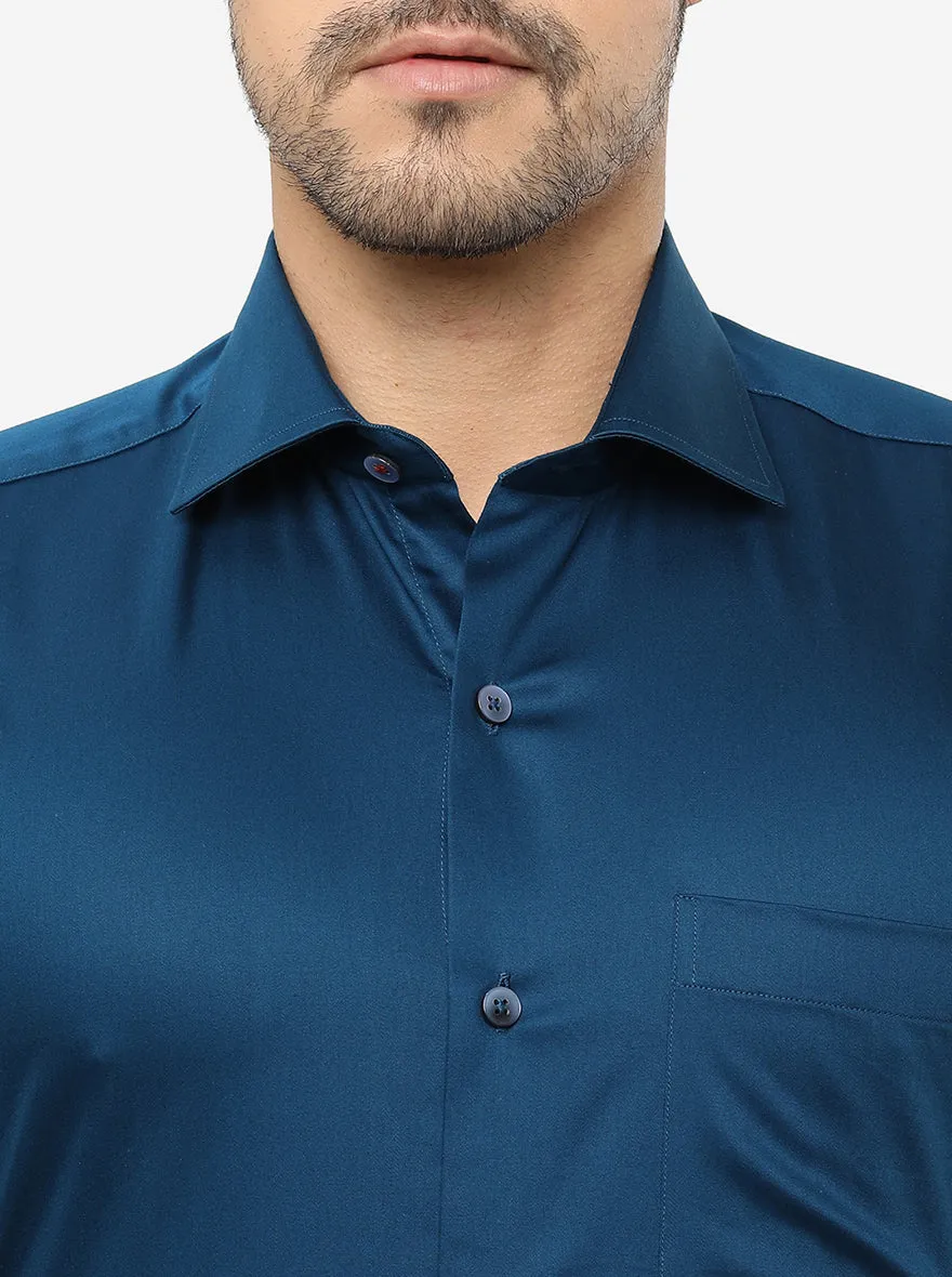 Royal Blue Solid Slim Fit Formal Shirt | Metal