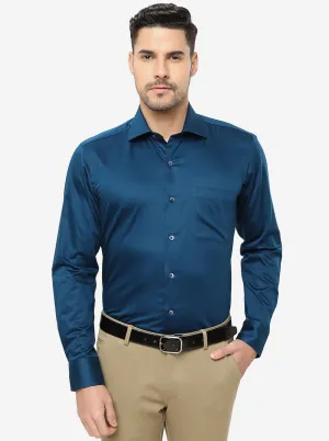 Royal Blue Solid Slim Fit Formal Shirt | Metal