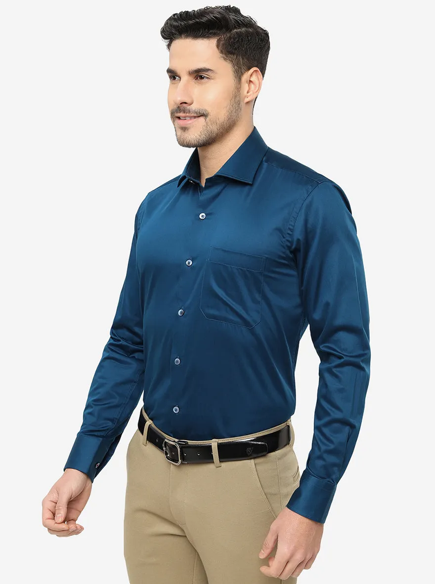 Royal Blue Solid Slim Fit Formal Shirt | Metal