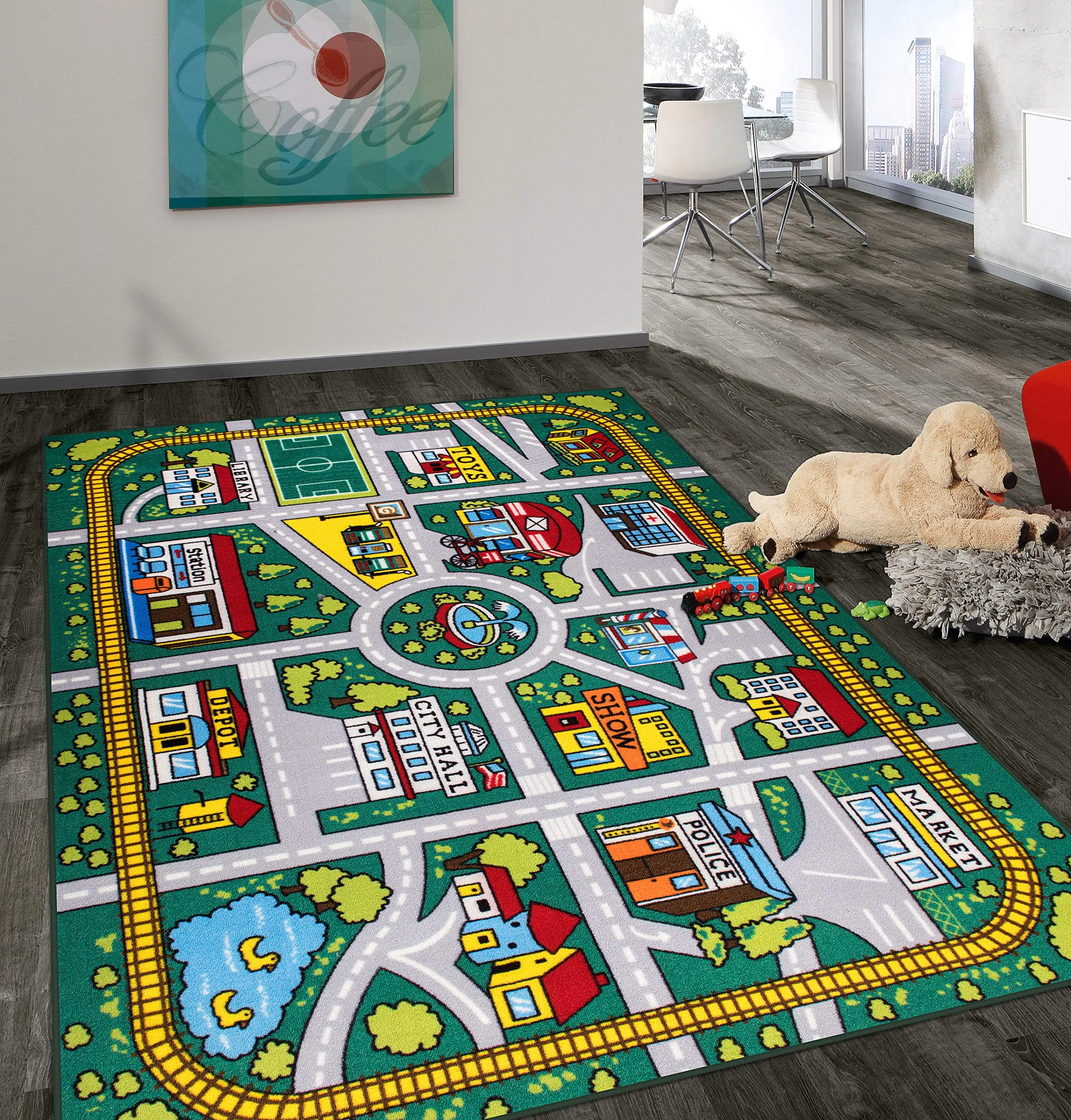 Rugshop Kids Educational Learning City Life Road Non Skid (Non Slip)