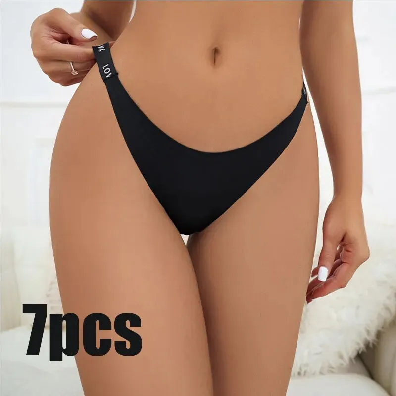 SALSPOR 7PCS/Set Women Panties - Sexy Printed Alphabet, Comfortable Traceless, Ice Silk, Sports Quick Dry