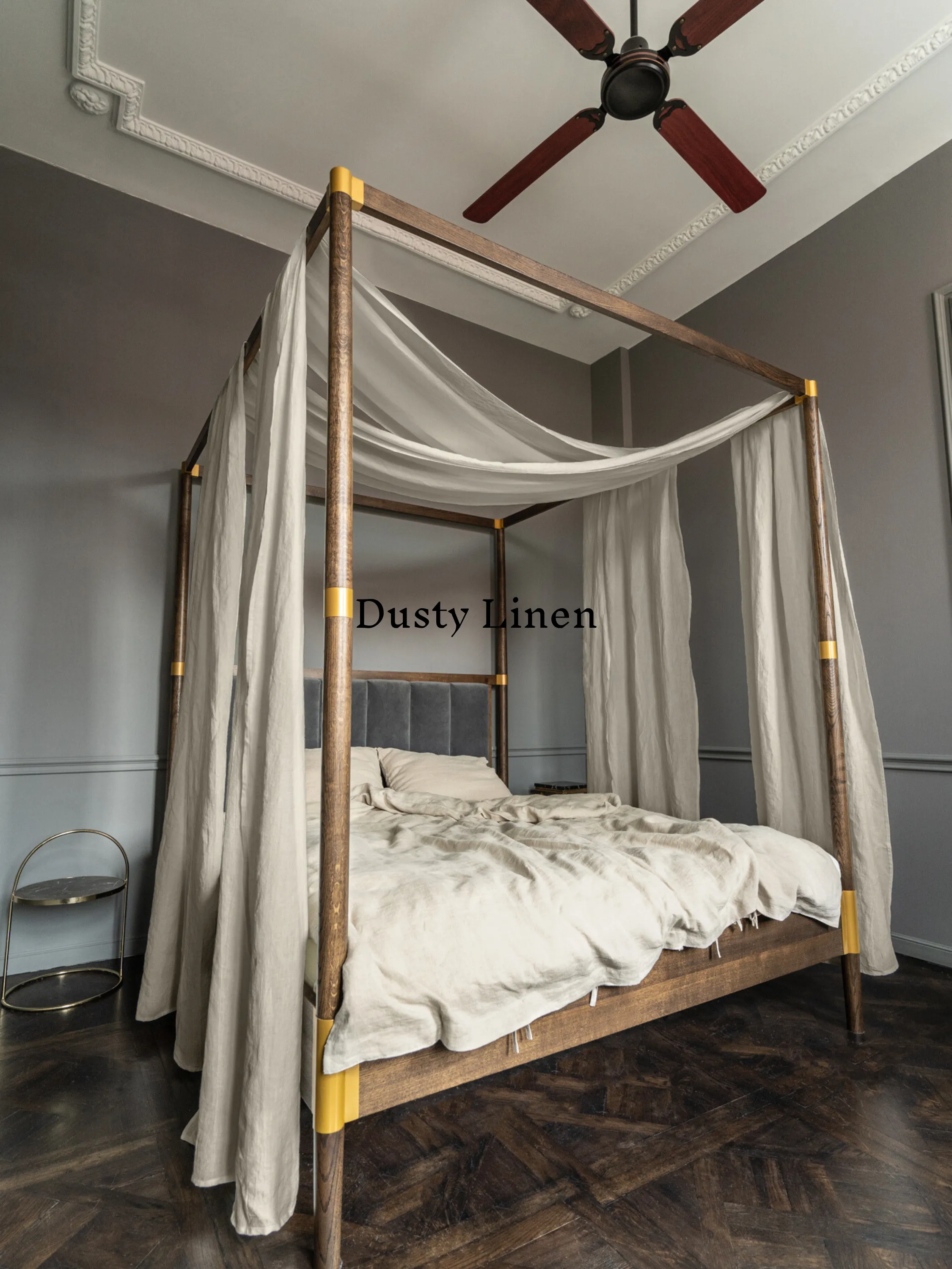 Set of Linen scarf curtains for canopy bed in Natural color (density 175 g/m2)