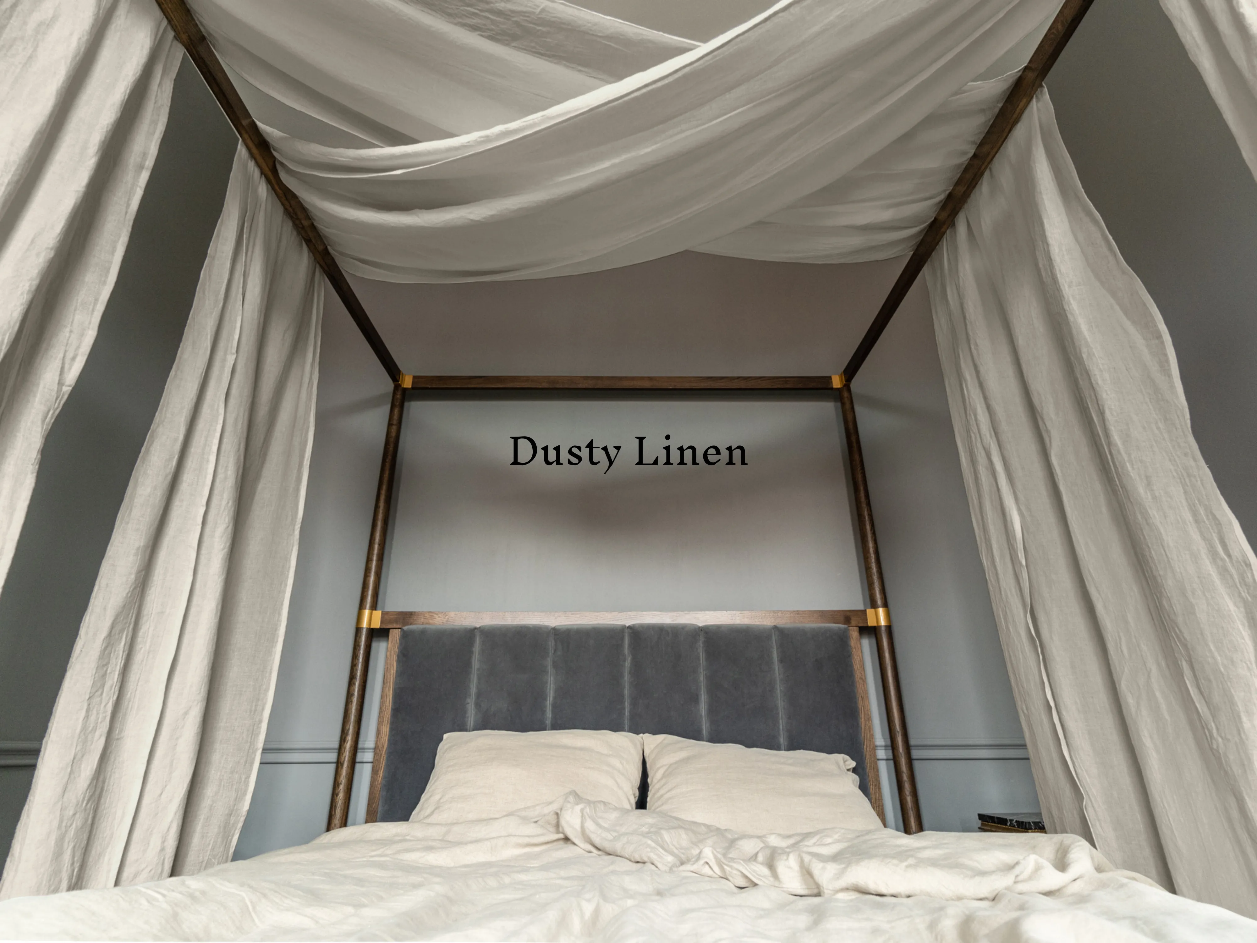 Set of Linen scarf curtains for canopy bed in Natural color (density 175 g/m2)