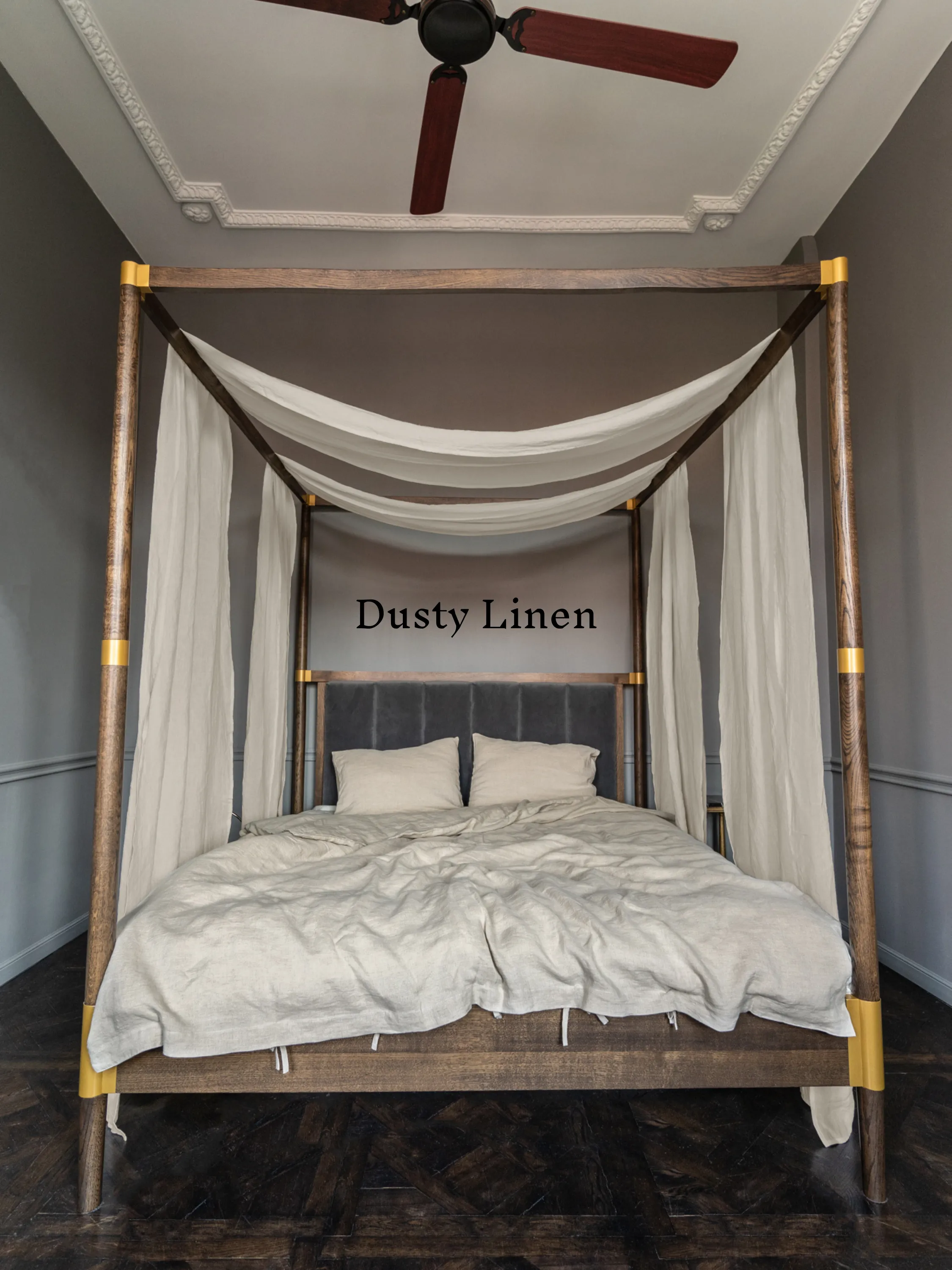 Set of Linen scarf curtains for canopy bed in Natural color (density 175 g/m2)