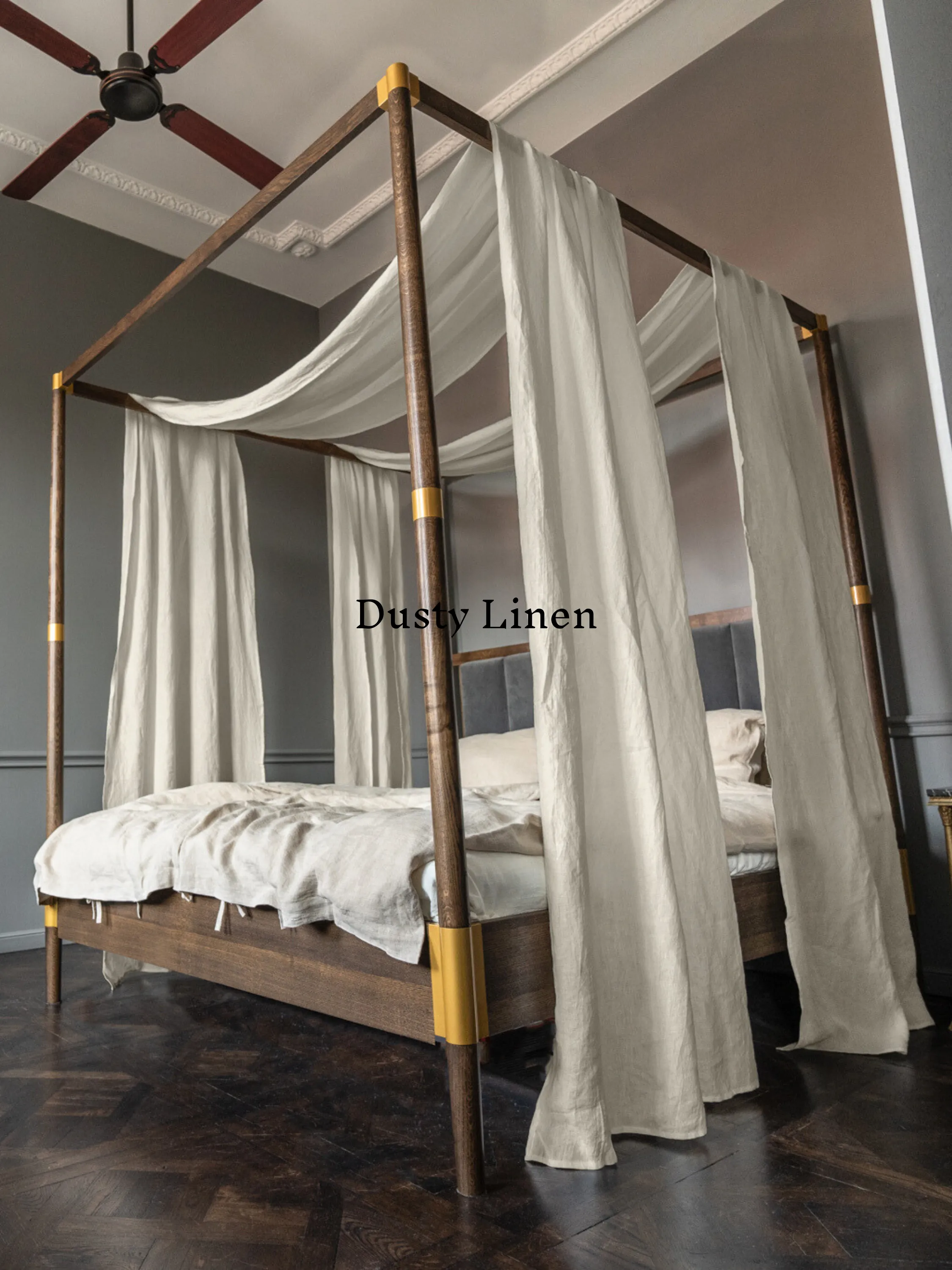 Set of Linen scarf curtains for canopy bed in Natural color (density 175 g/m2)
