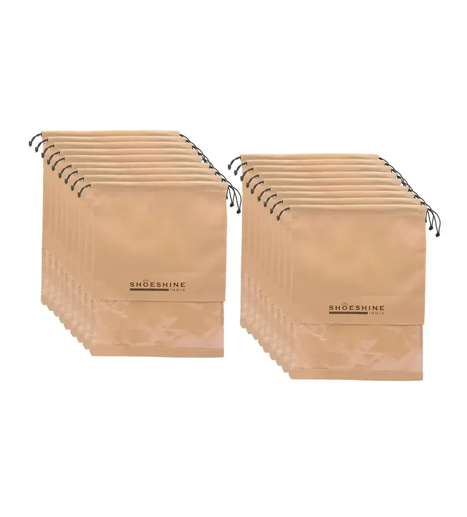 SHOESHINE Shoe Bags (Pack of 18) Travel Shoe Pouch - Beige